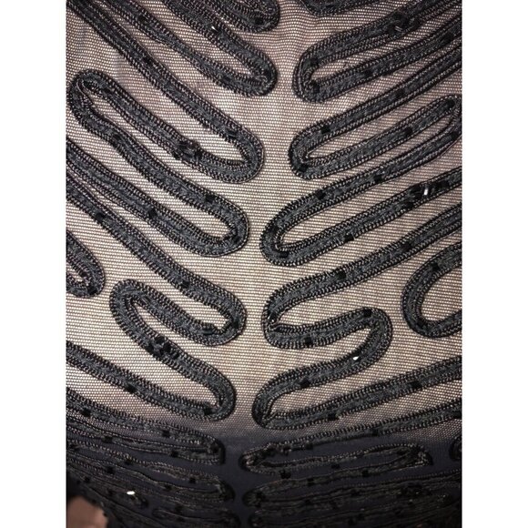 Black Beaded Sheer Mesh Dress Size M Long Sleeve Midi Sheath Goth Retro Whimsy - Picture 3 of 10